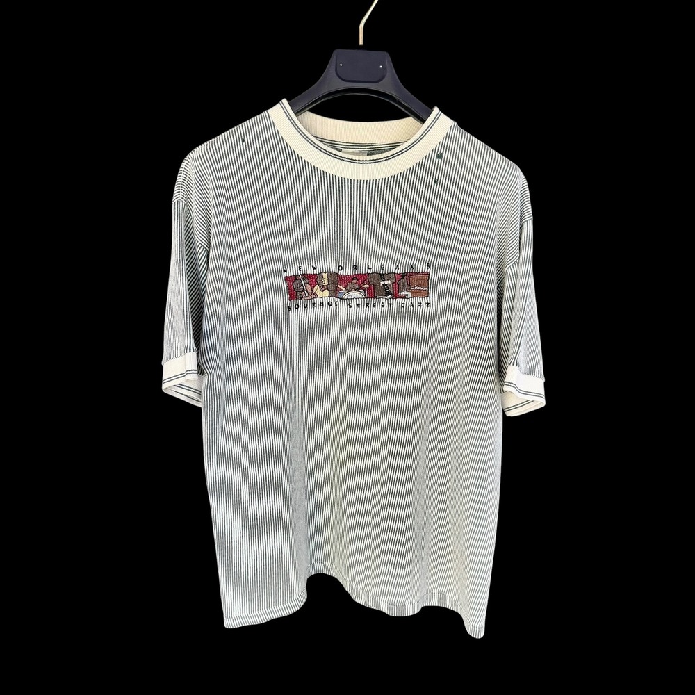 Vintage 90's Knit New Orleans Bourbon Street Jazz Striped T-Shirt Large